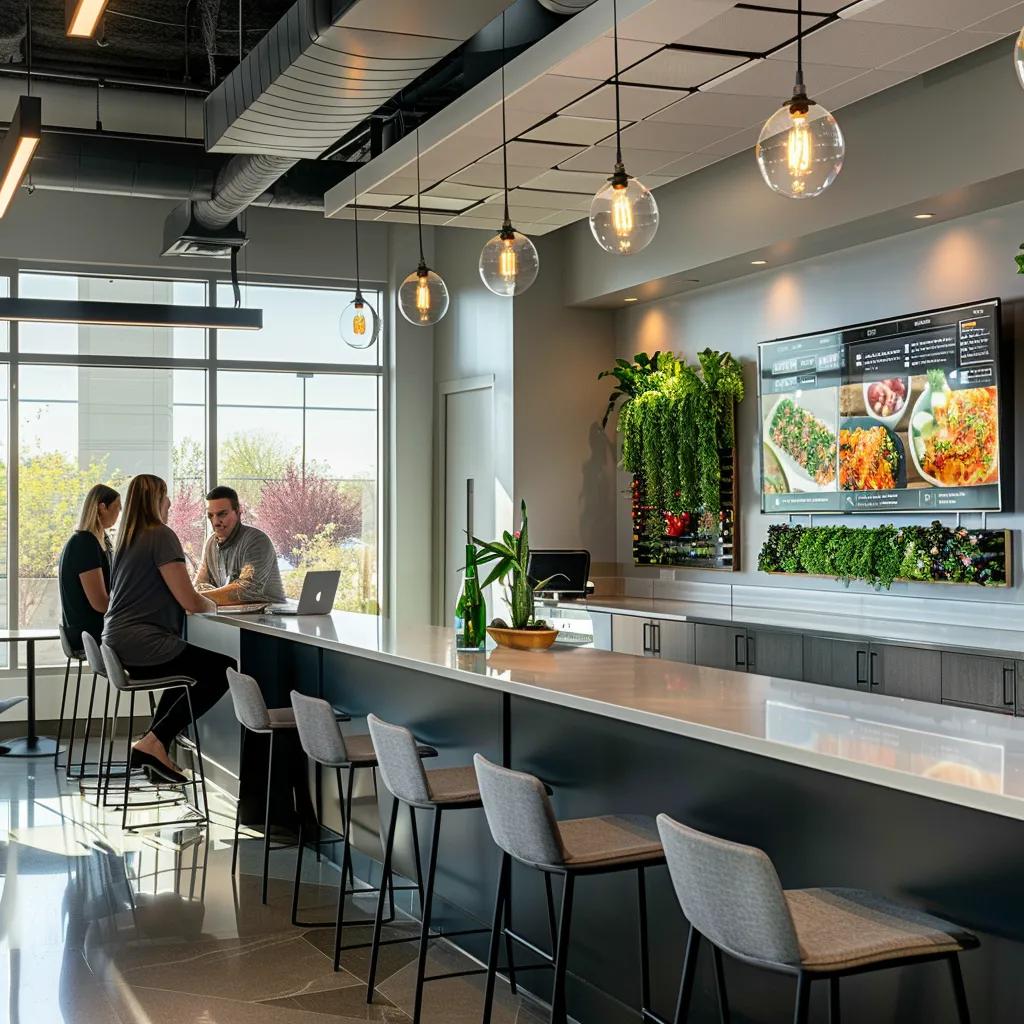 Nutrition Coaching Upper East Side NYC | TS Fitness 8 TS Fitness a vibrant, modern office space showcases a nutrition coach engaging with clients through interactive digital meal plans displayed on sleek devices, emphasizing tailored guidance for busy lifestyles.