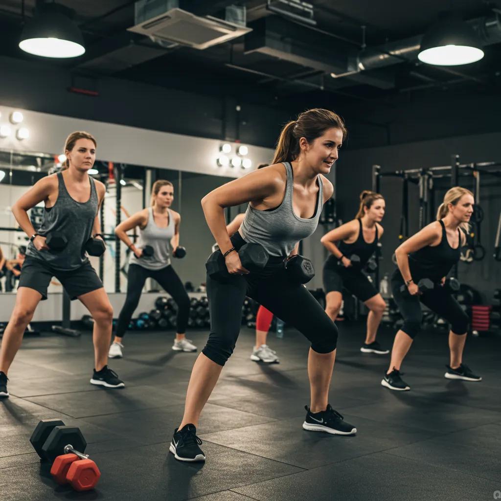 Group fitness class in Upper East Side NYC showcasing strength training and community engagement