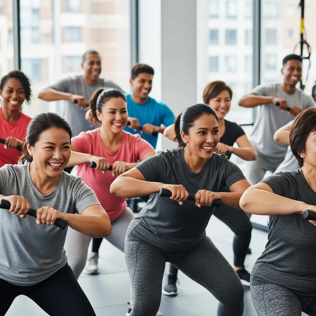 Diverse group participating in a fitness class in Upper East Side NYC, emphasizing community and motivation in weight loss programs