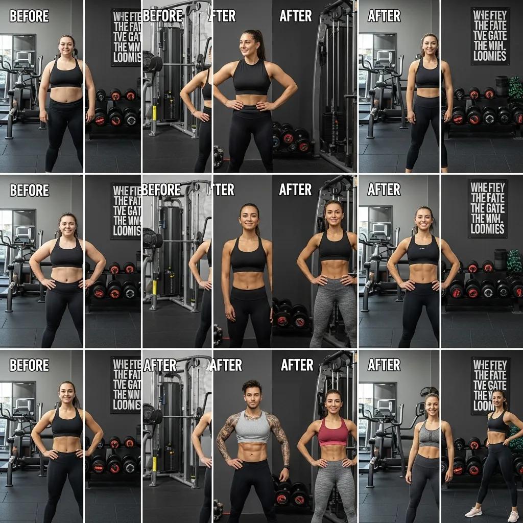 Collage of client success stories showcasing transformations through personalized fitness coaching
