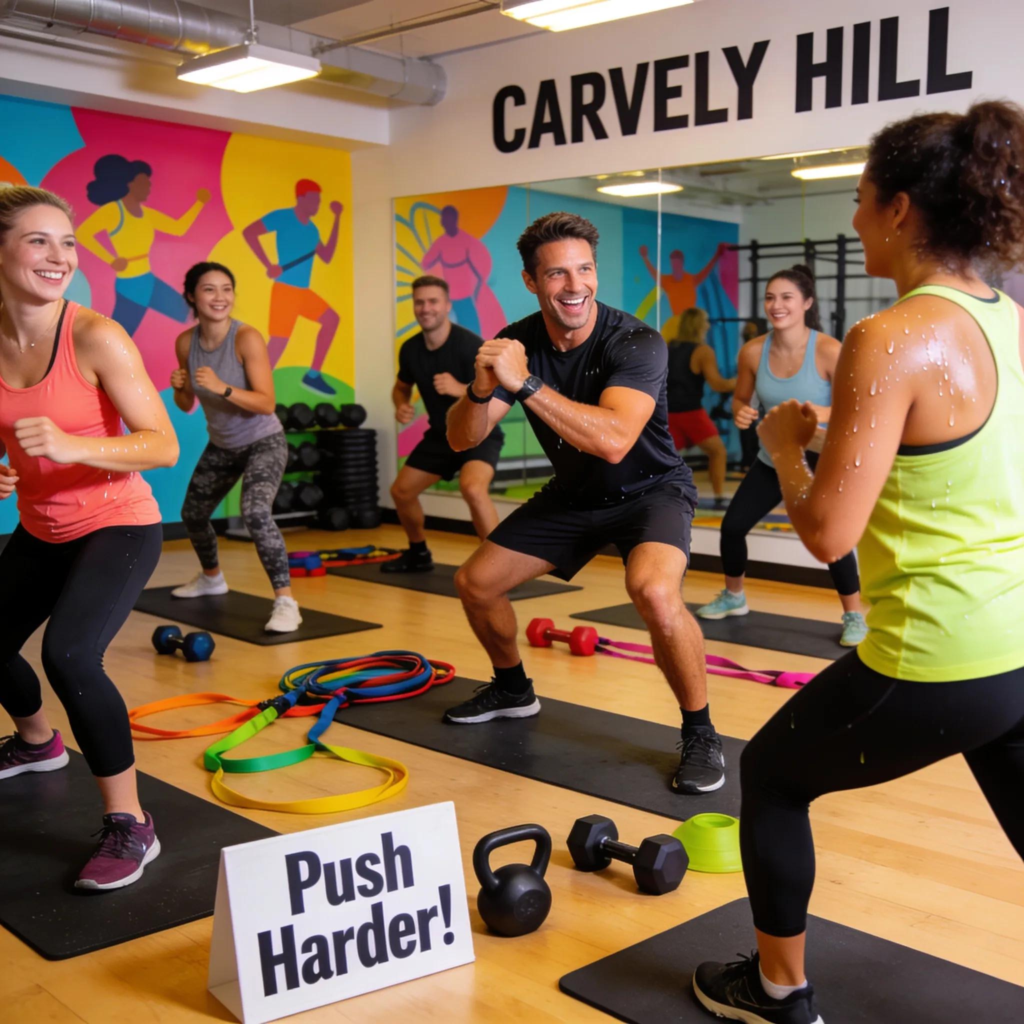 Dynamic Small Group Training Classes in Carnegie Hill NYC 1 TS Fitness Participants engaging in a HIIT group fitness class in Carnegie Hill, actively following an instructor.